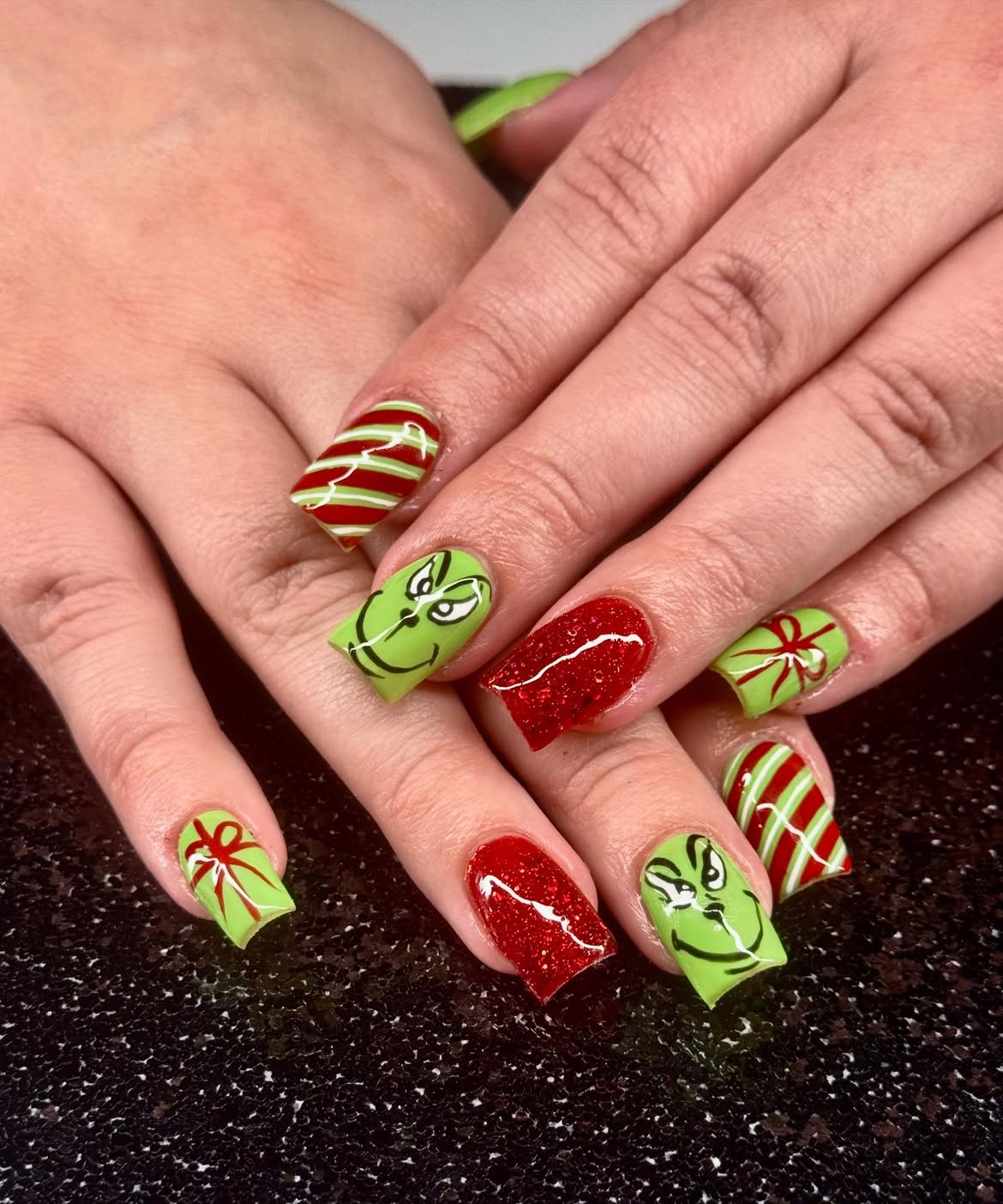 Festive Grinch Holiday Nail Art Design