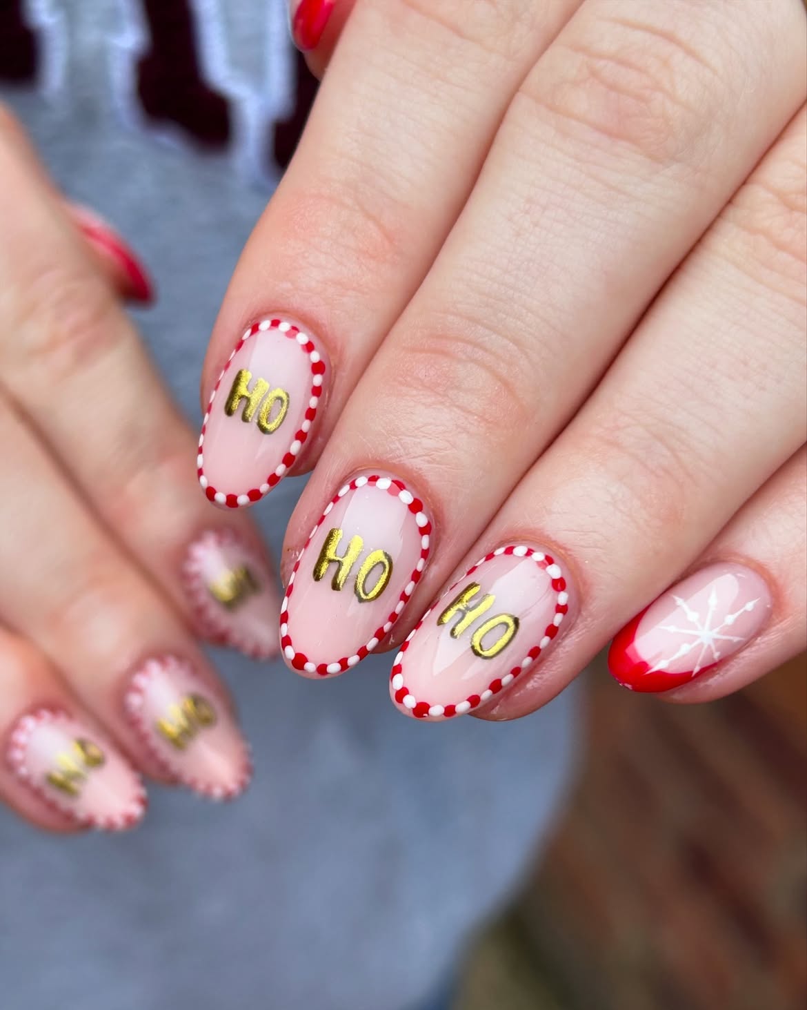 Festive Ho Ho Almond Winter Nails