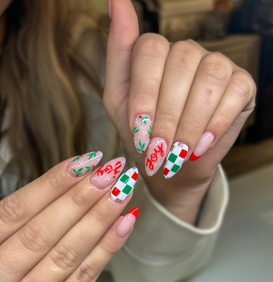 Festive Holiday Nail Art With Red And Green Accents