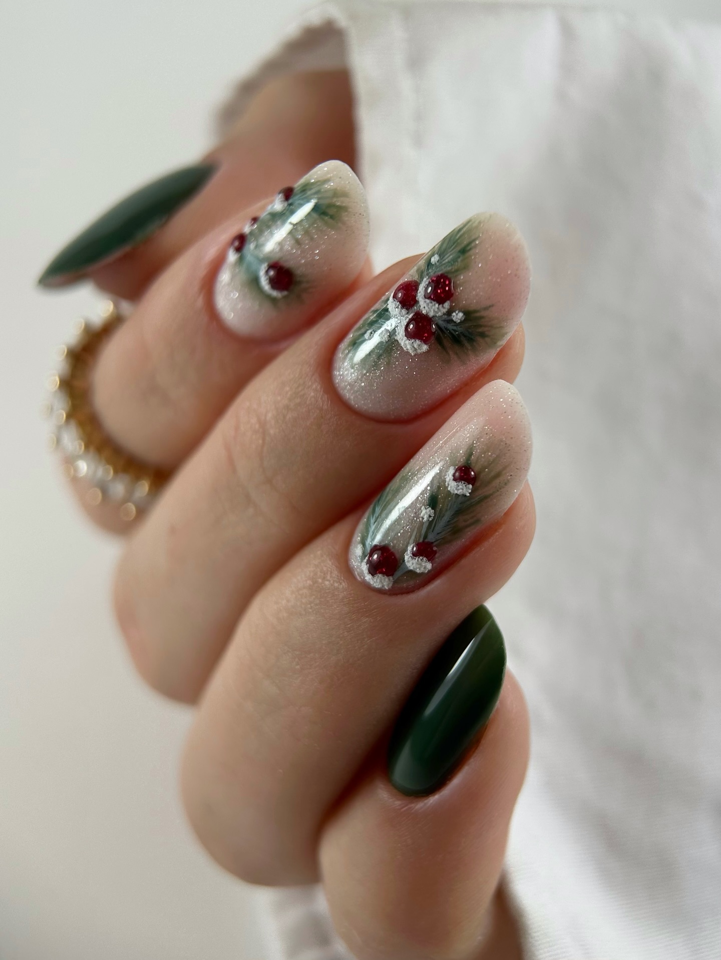 Festive Holly Berry Christmas Almond Nails