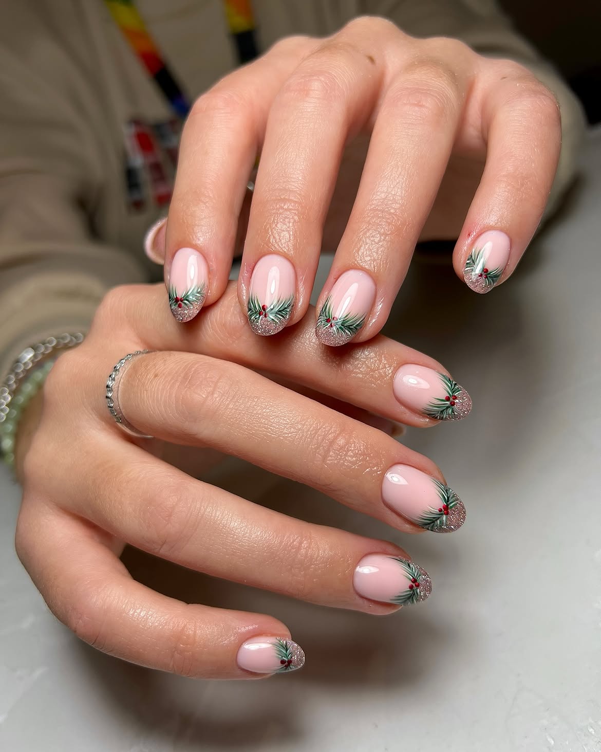 Festive Holly French Tip Christmas Nails