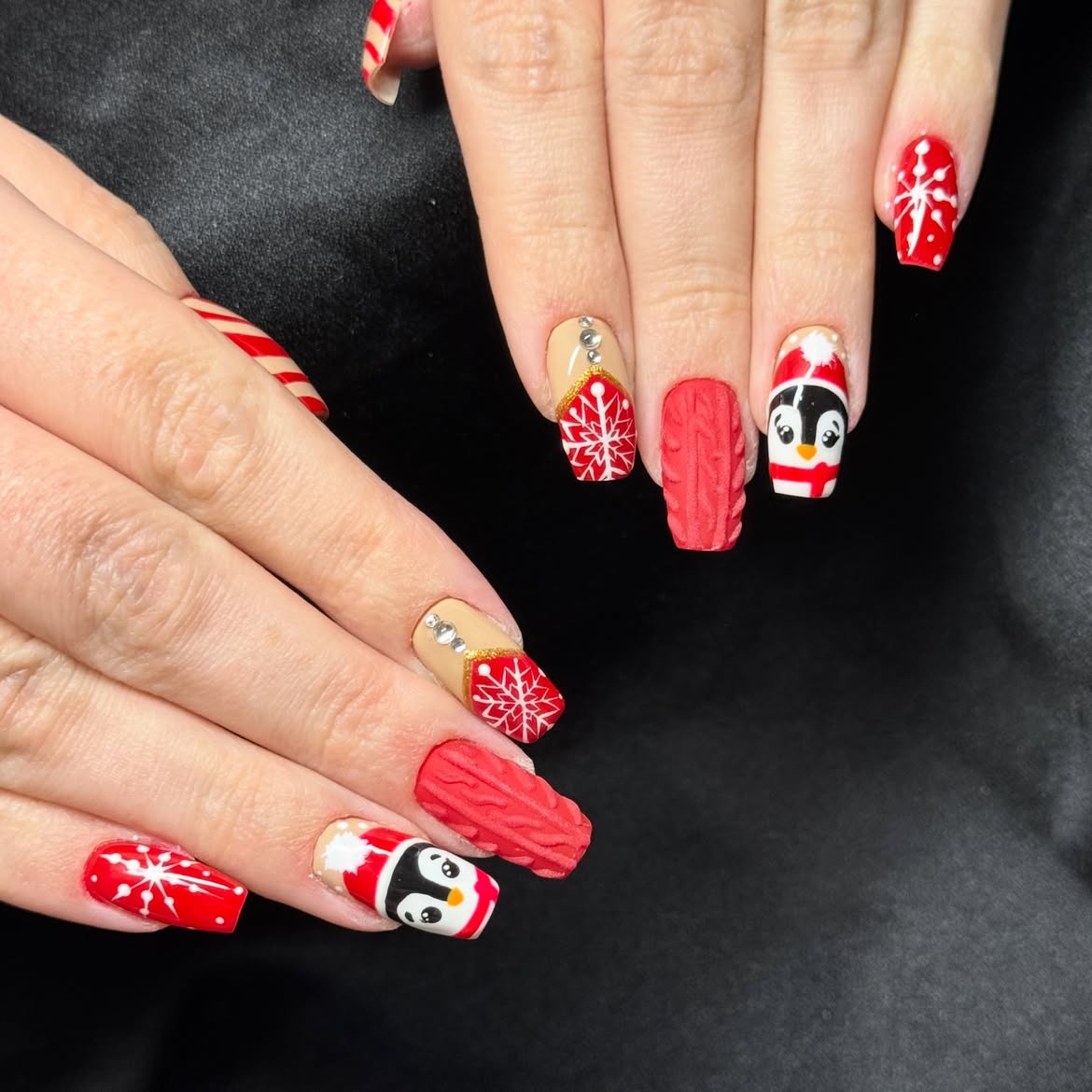 Festive Penguin Sweater Knit Nail Art