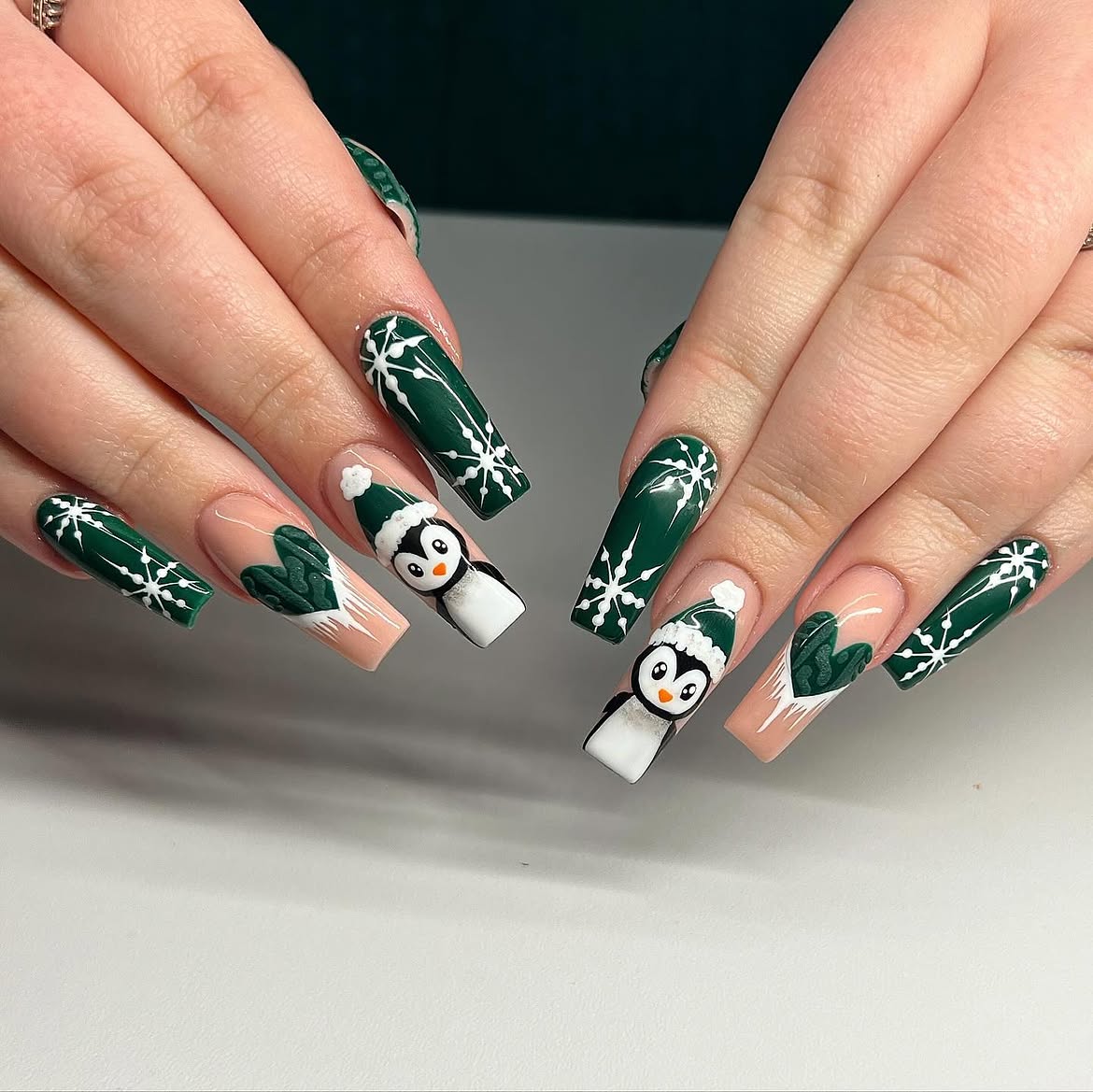 Festive Penguin Winter Snowflake Nails