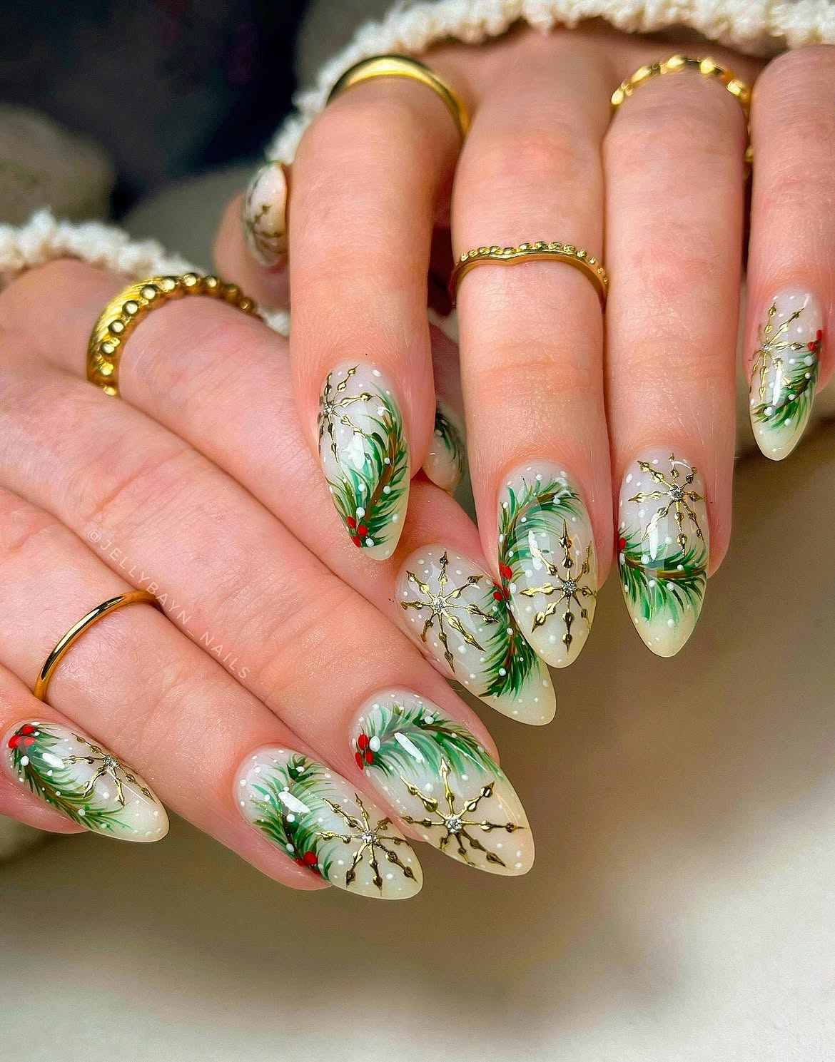 Festive Pine Branch Christmas Tree Nails