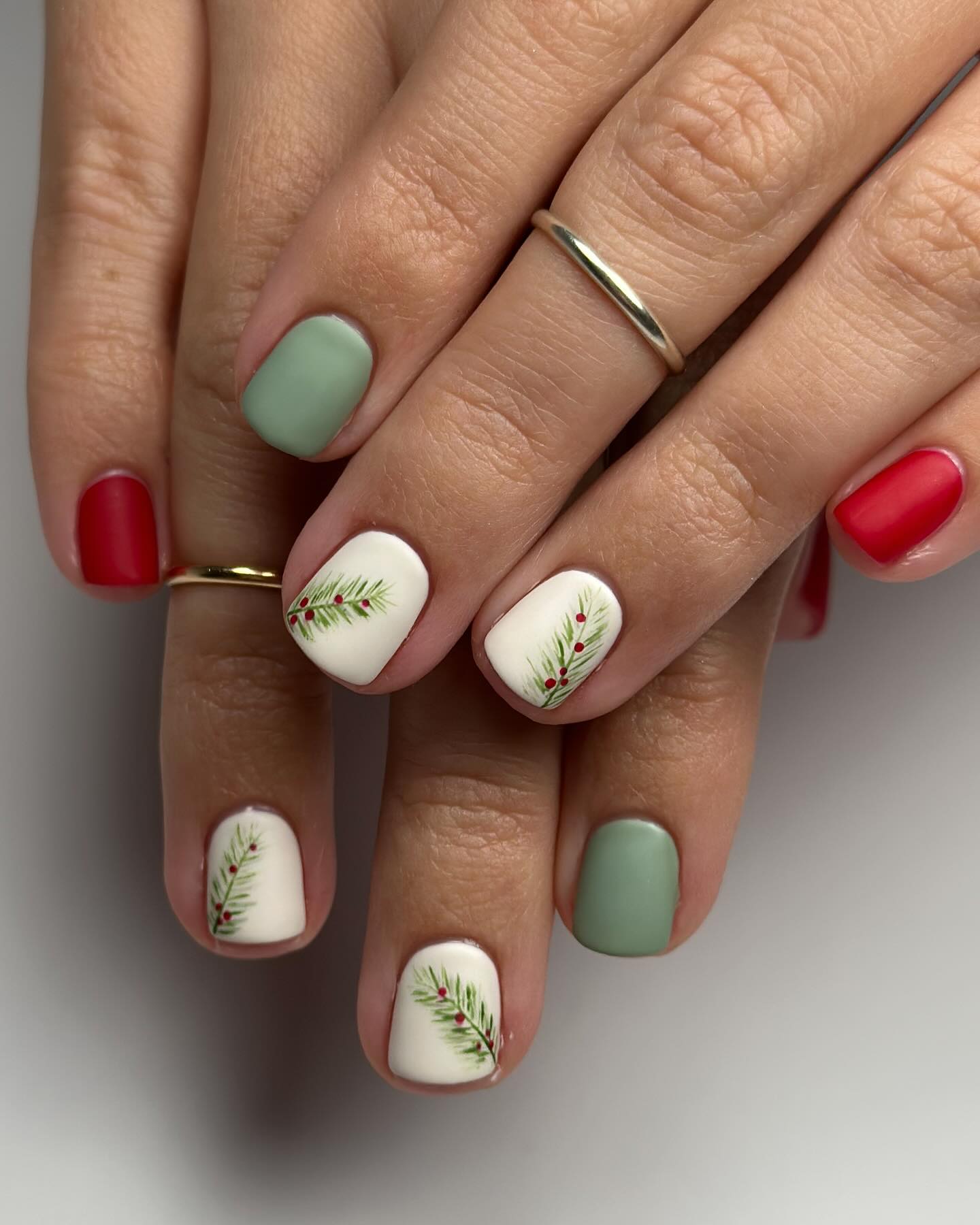 Festive Pine Branch Matte French Tips