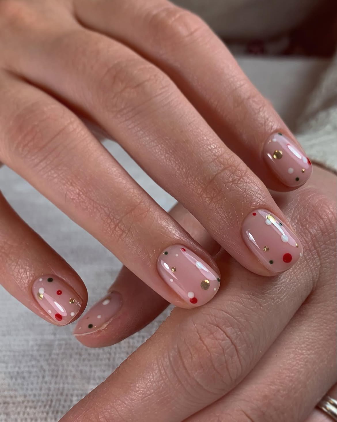 Festive Polka Dot Short Squoval Nails