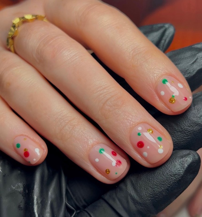Festive Polka Dot Short Squoval Winter Nails