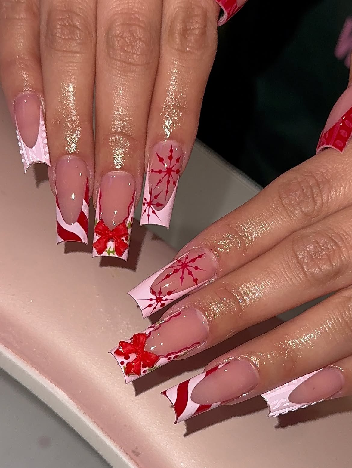 Festive Red And White French Tip Winter Nails
