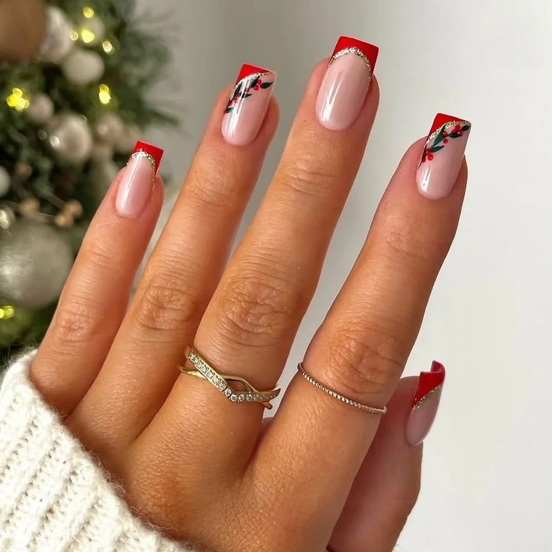 Festive Red French Tip Winter Nails