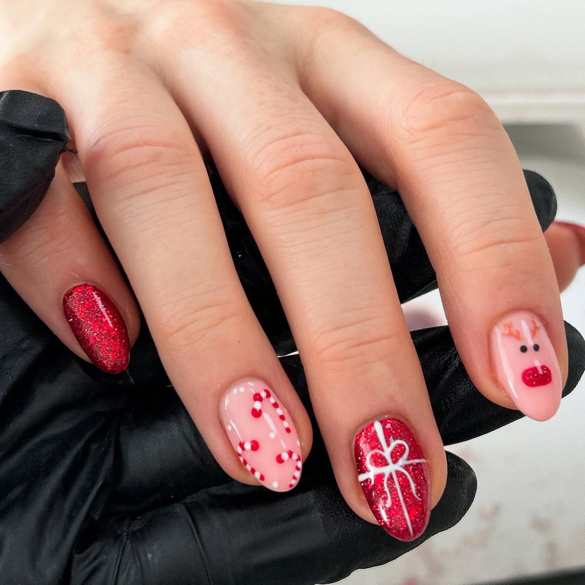 Festive Red Glitter Christmas Nail Art