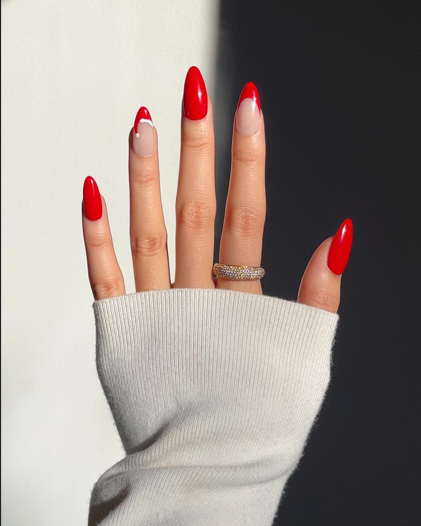 Festive Santa Hat Almond French Tips