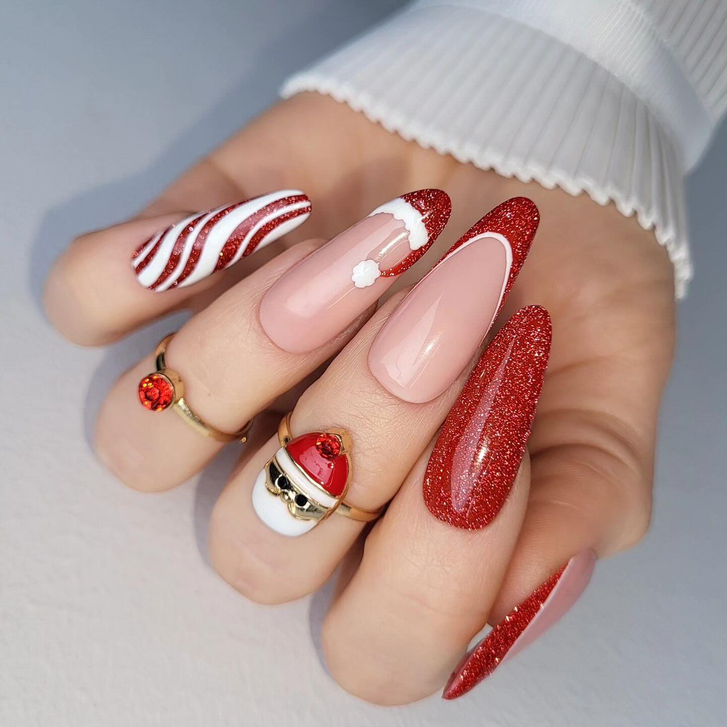 Festive Santa Hat French Tip Nails