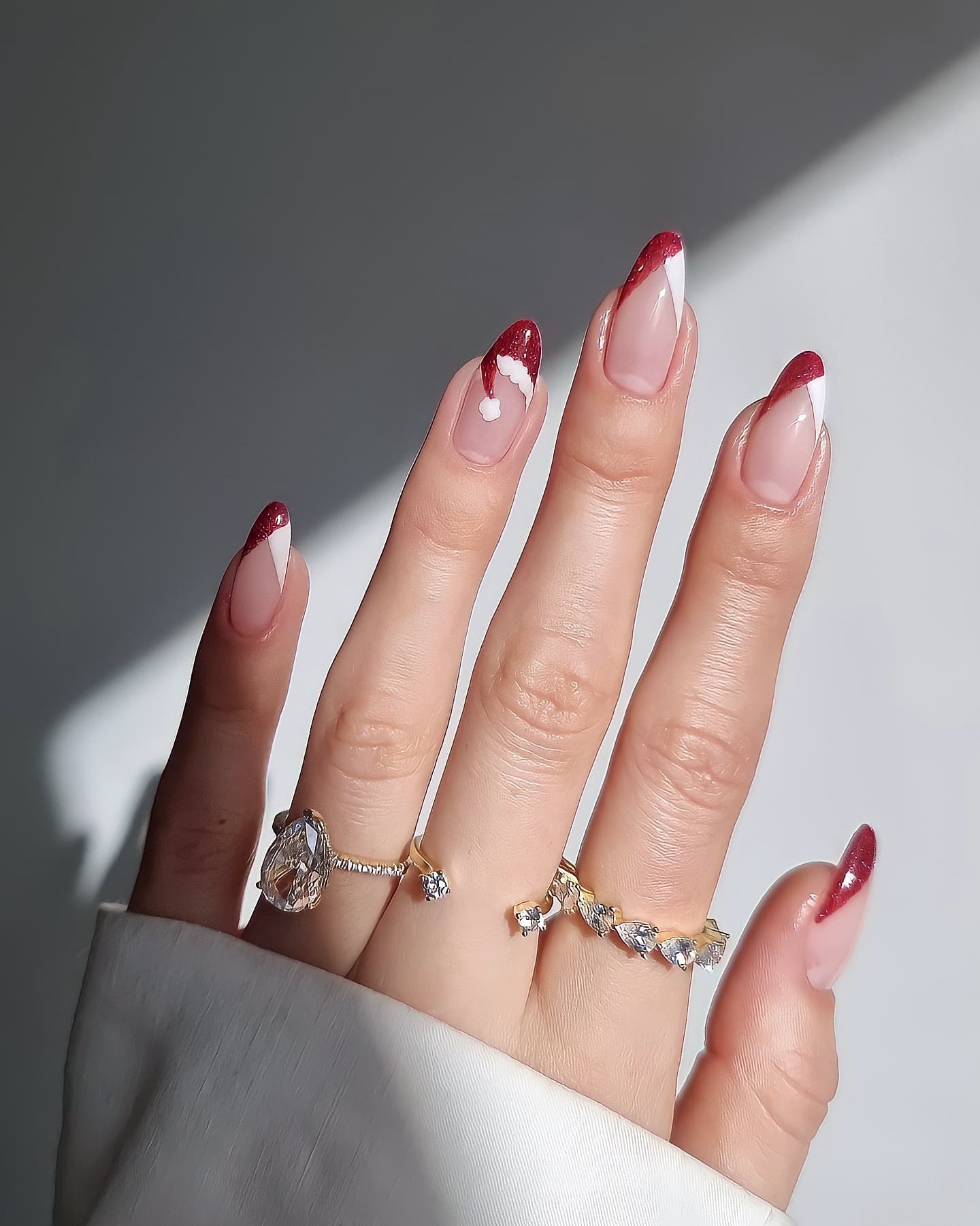 Festive Santa Hat French Tip Nails