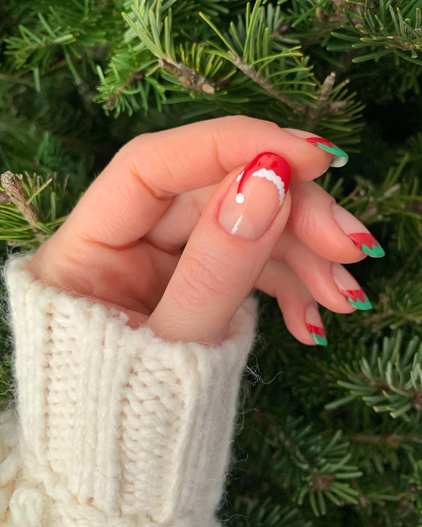 Festive Santa Hat French Tip Nails