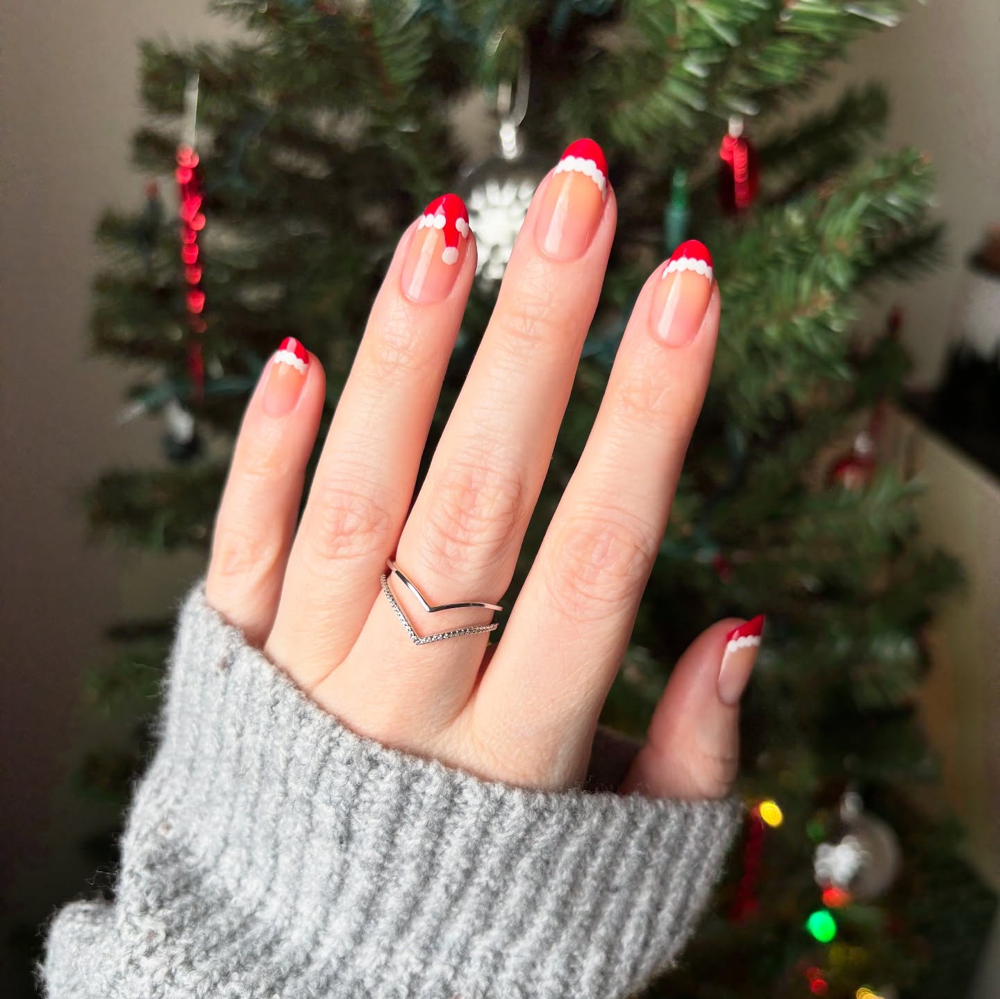 Festive Santa Hat French Tip Nails