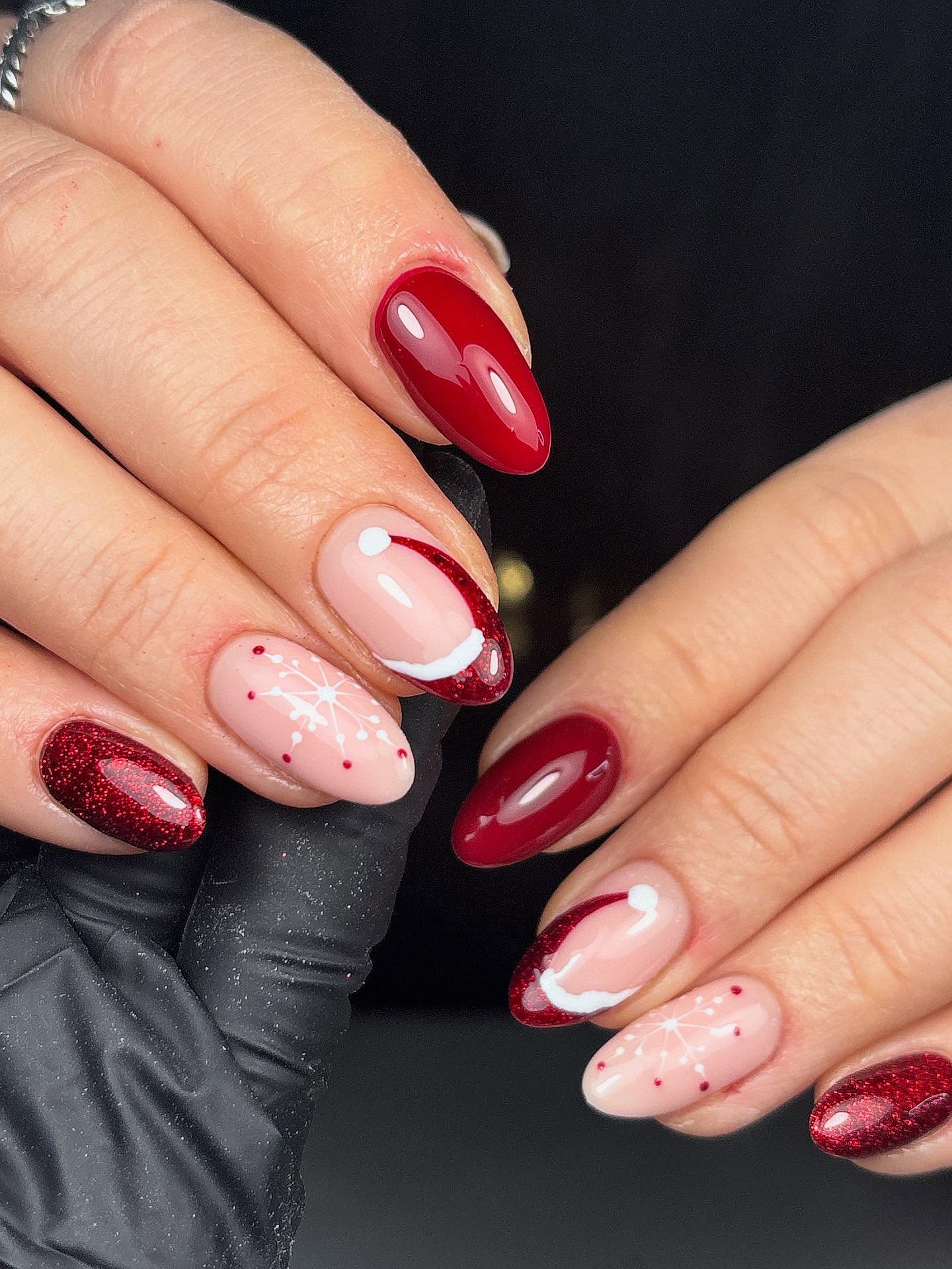 Festive Santa Hat French Tip Nails