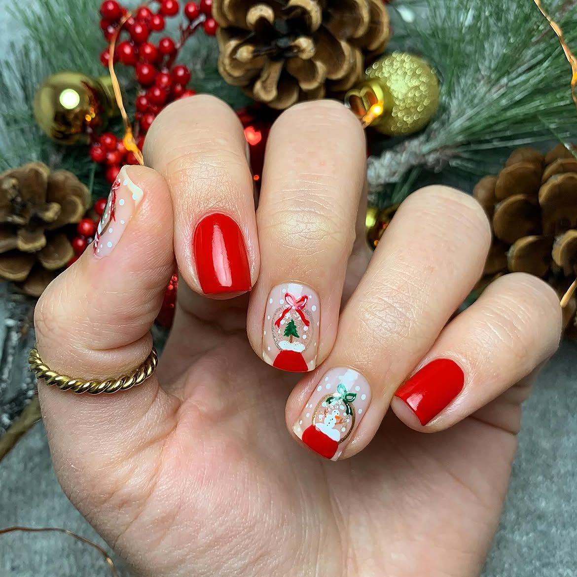Festive Snow Globe Christmas Nail Art