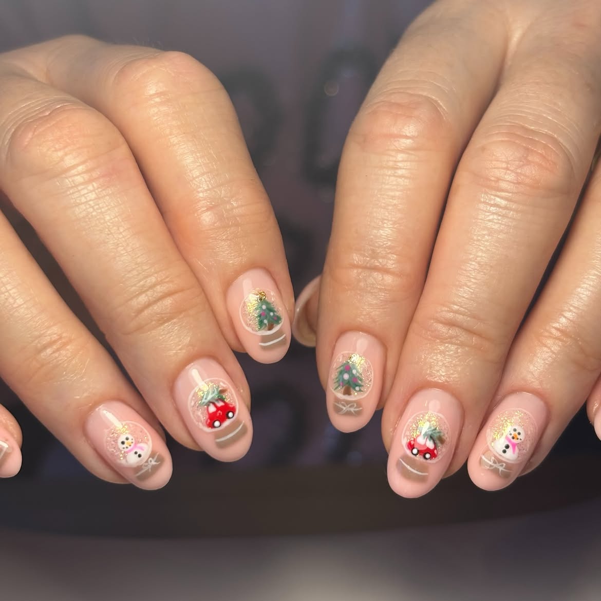 Festive Snow Globe Christmas Nail Art