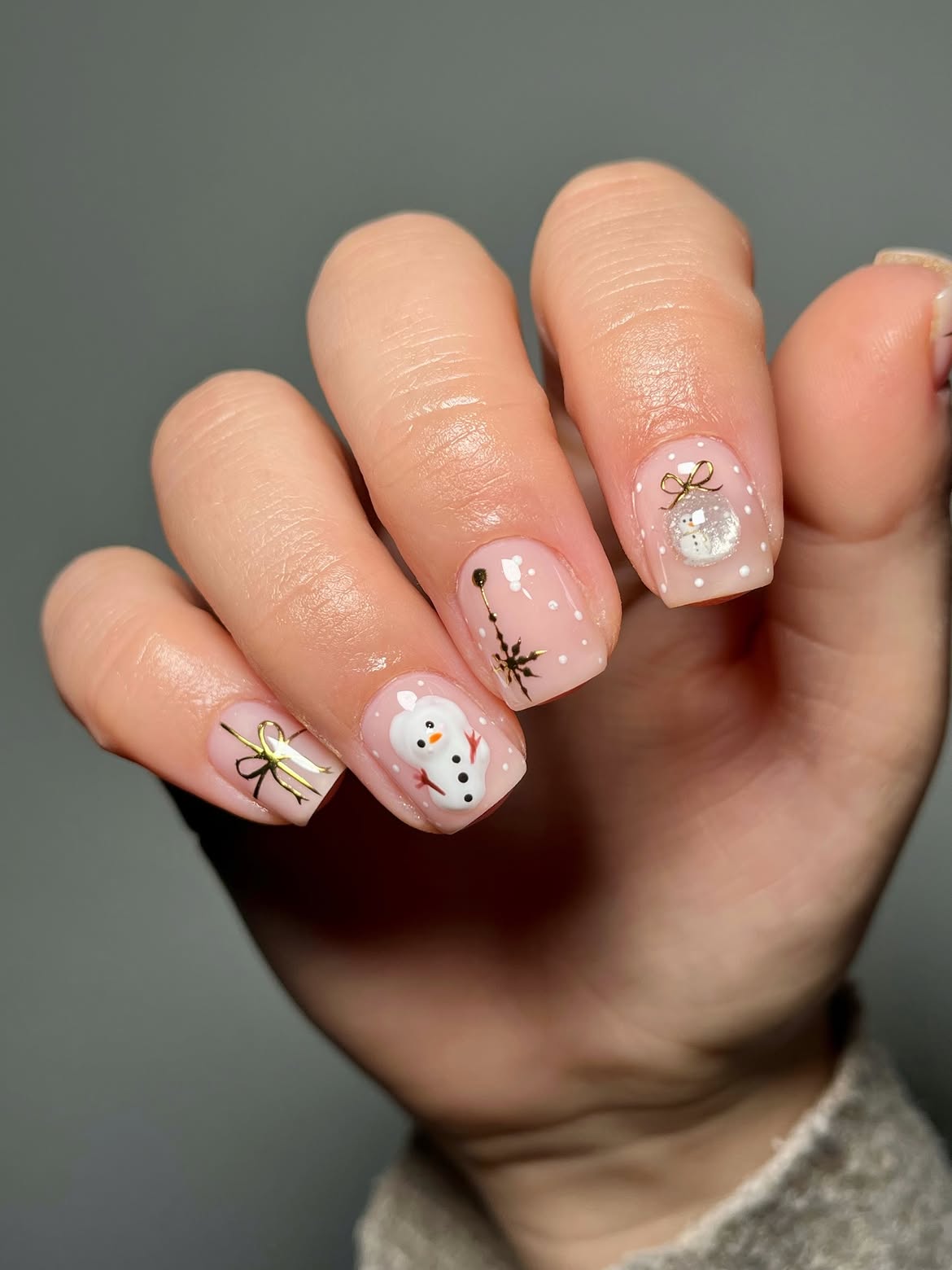 Festive Snowman & Bow Winter Nail Art