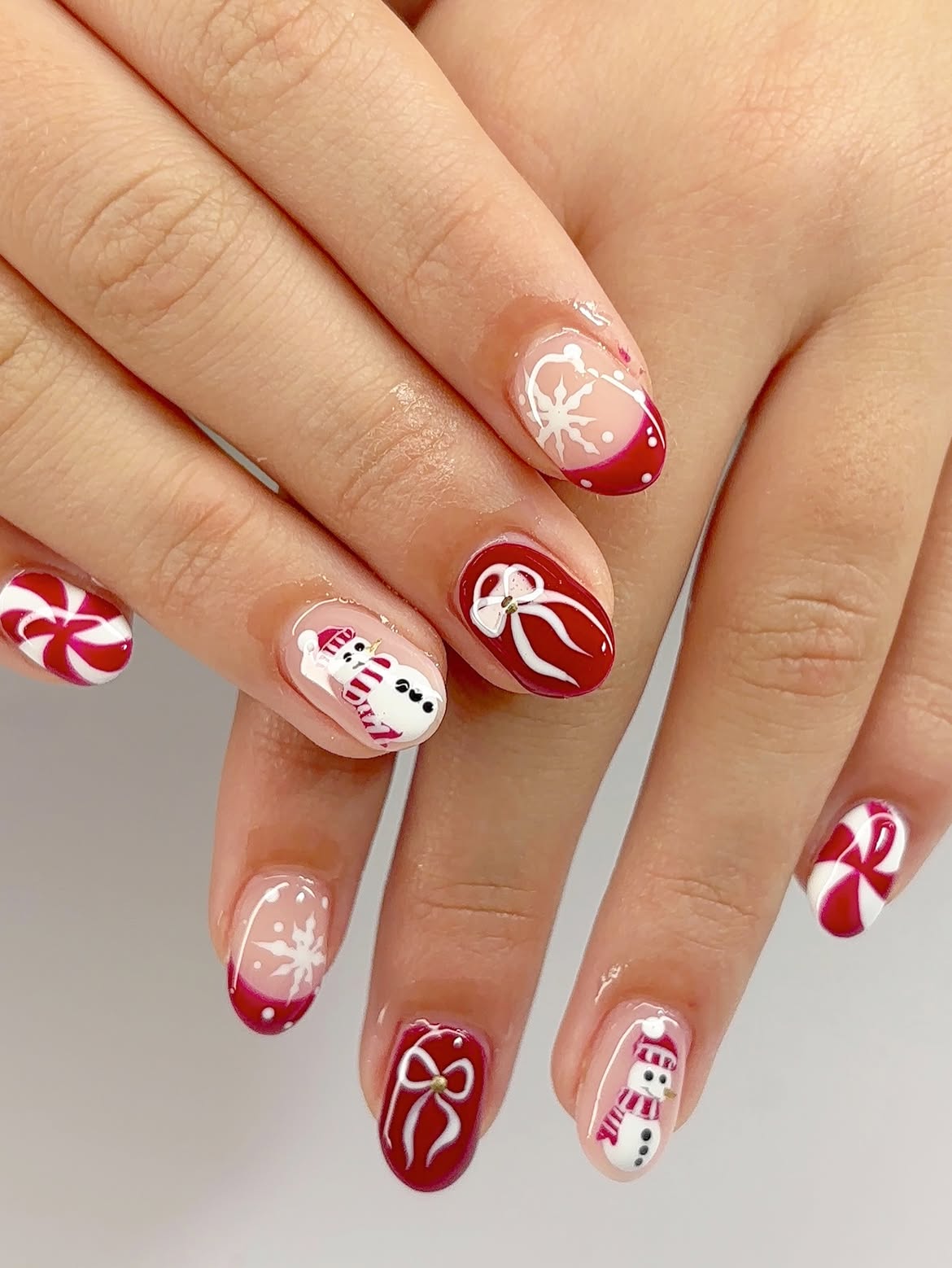 Festive Snowman & Candy Cane French Tips