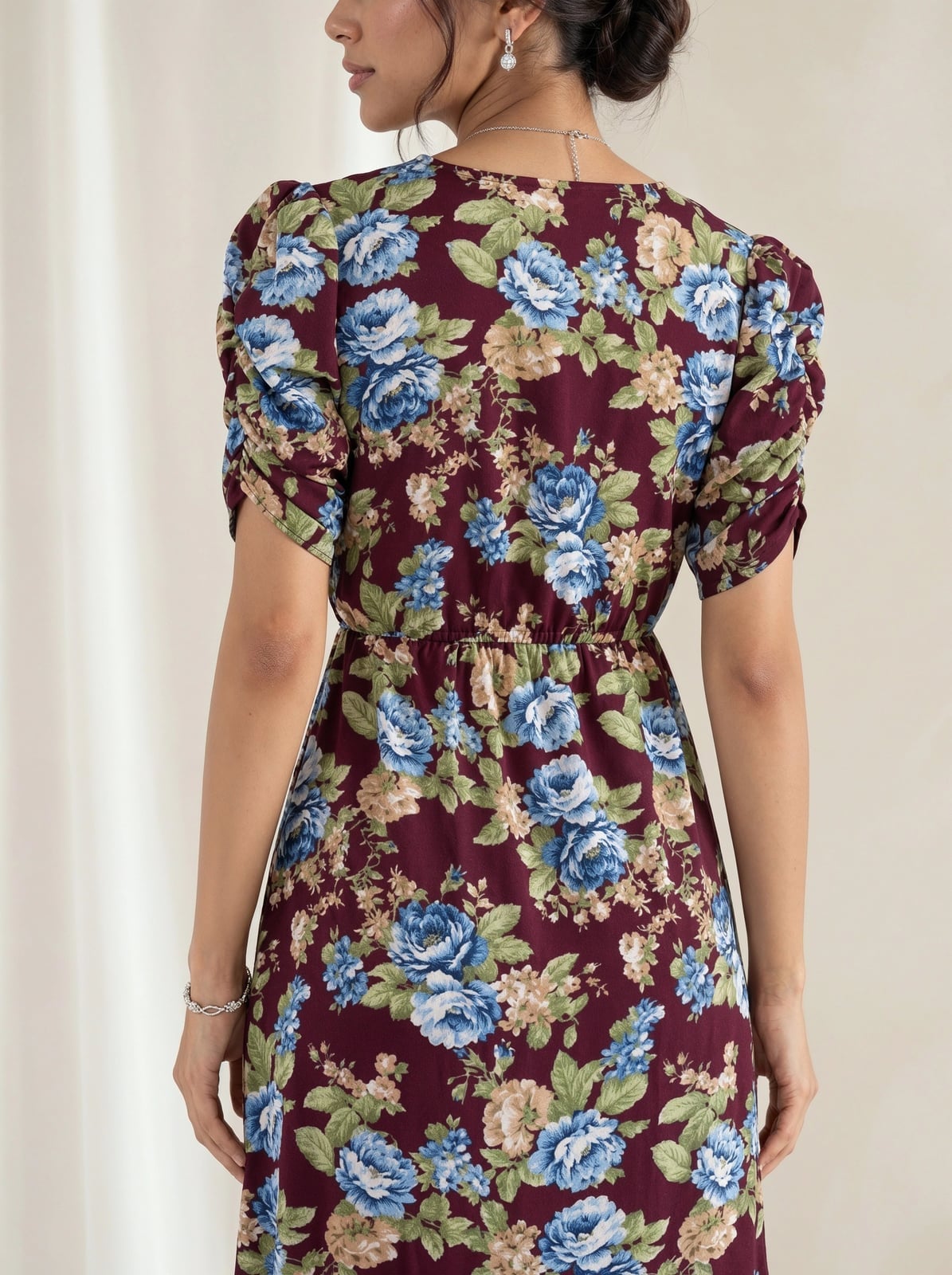 Burgundy Blue Floral Fit and Flare Dress Burgundy Blue Floral Fit and Flare Dress — Floral Dress