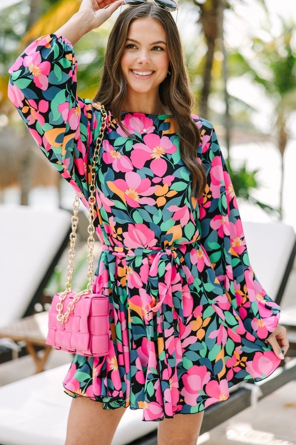 Black Mini Dress With Abstract Floral Print Black Mini Dress With Abstract Floral Print — Floral Dress