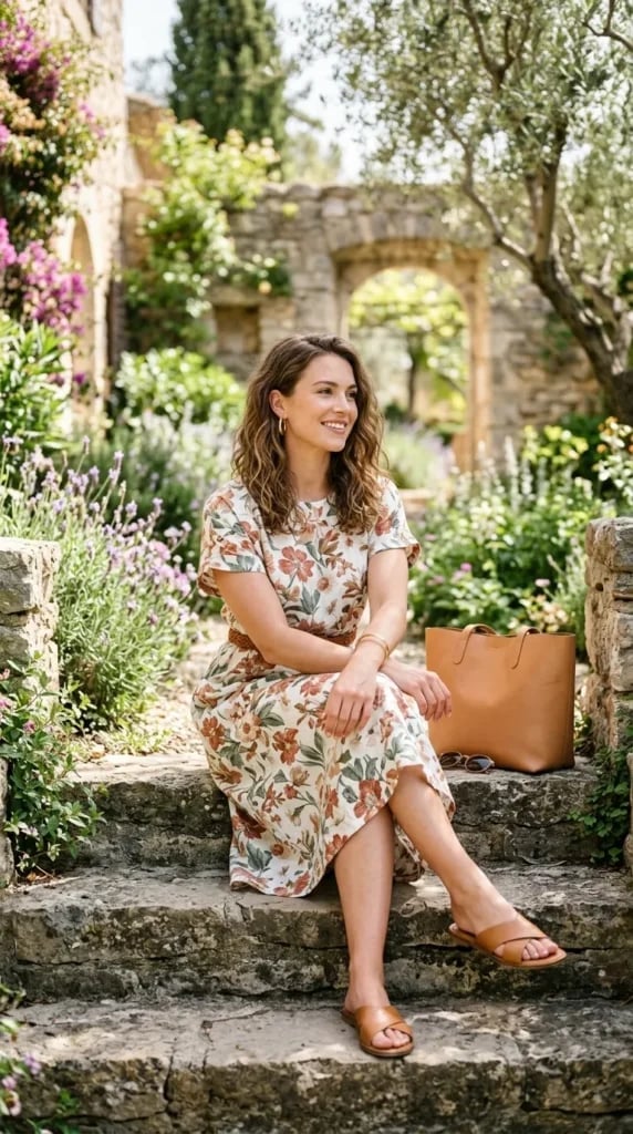Cream Floral Midi Dress With Relaxed Fit Cream Floral Midi Dress With Relaxed Fit — Floral Dress