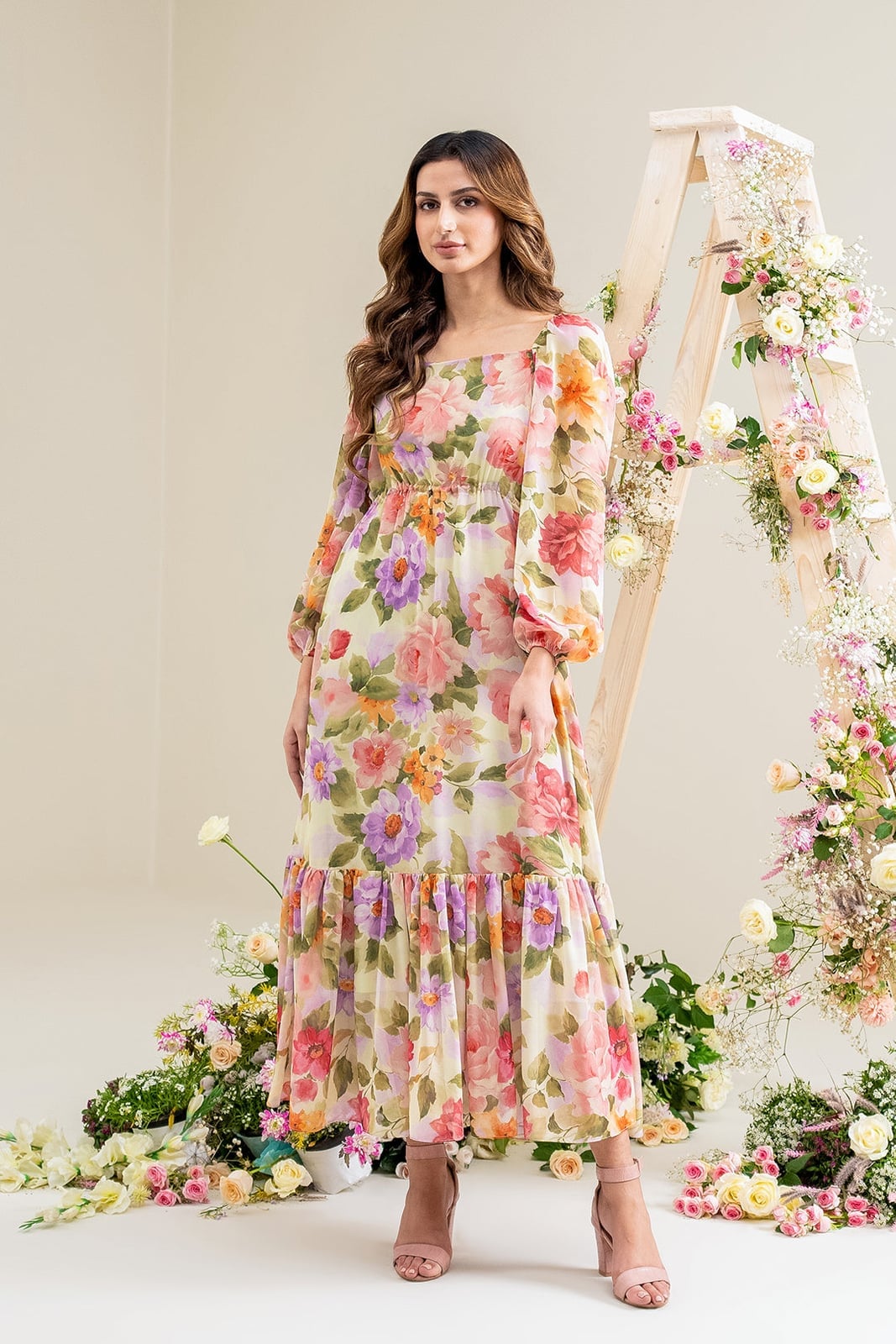 Tiered Voluminous Sleeve Floral Maxi Dress Tiered Voluminous Sleeve Floral Maxi Dress — Floral Dress