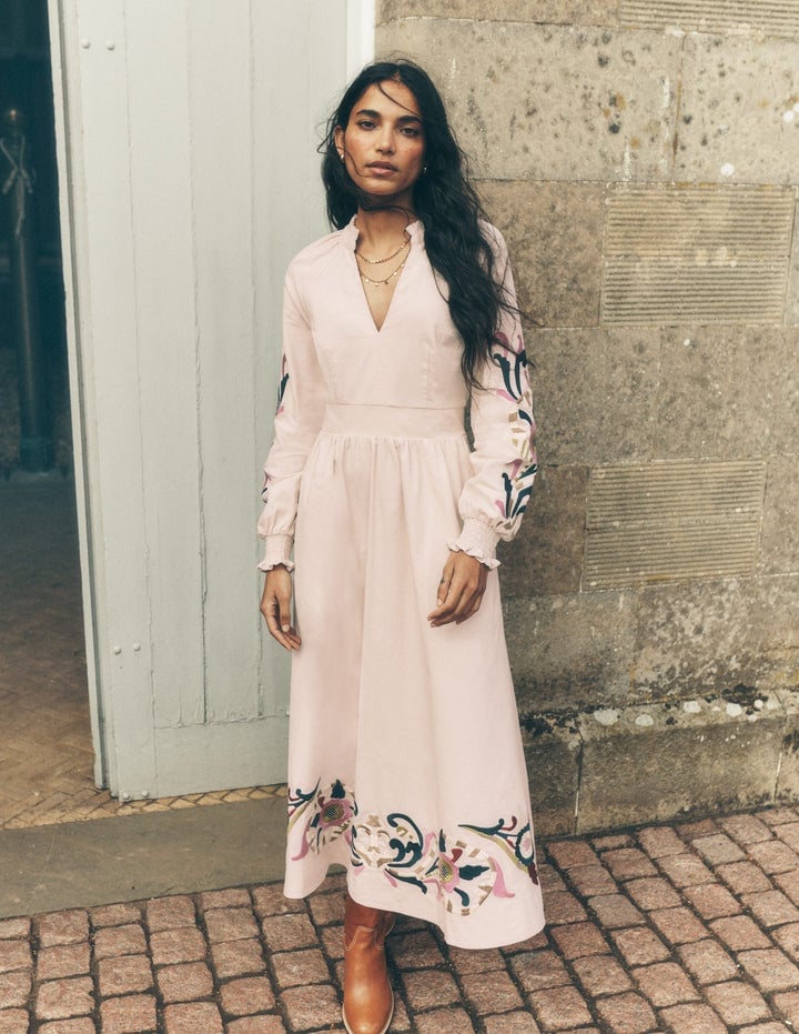 Light Pink Midi Dress With Embroidered Details Light Pink Midi Dress With Embroidered Details — Floral Dress