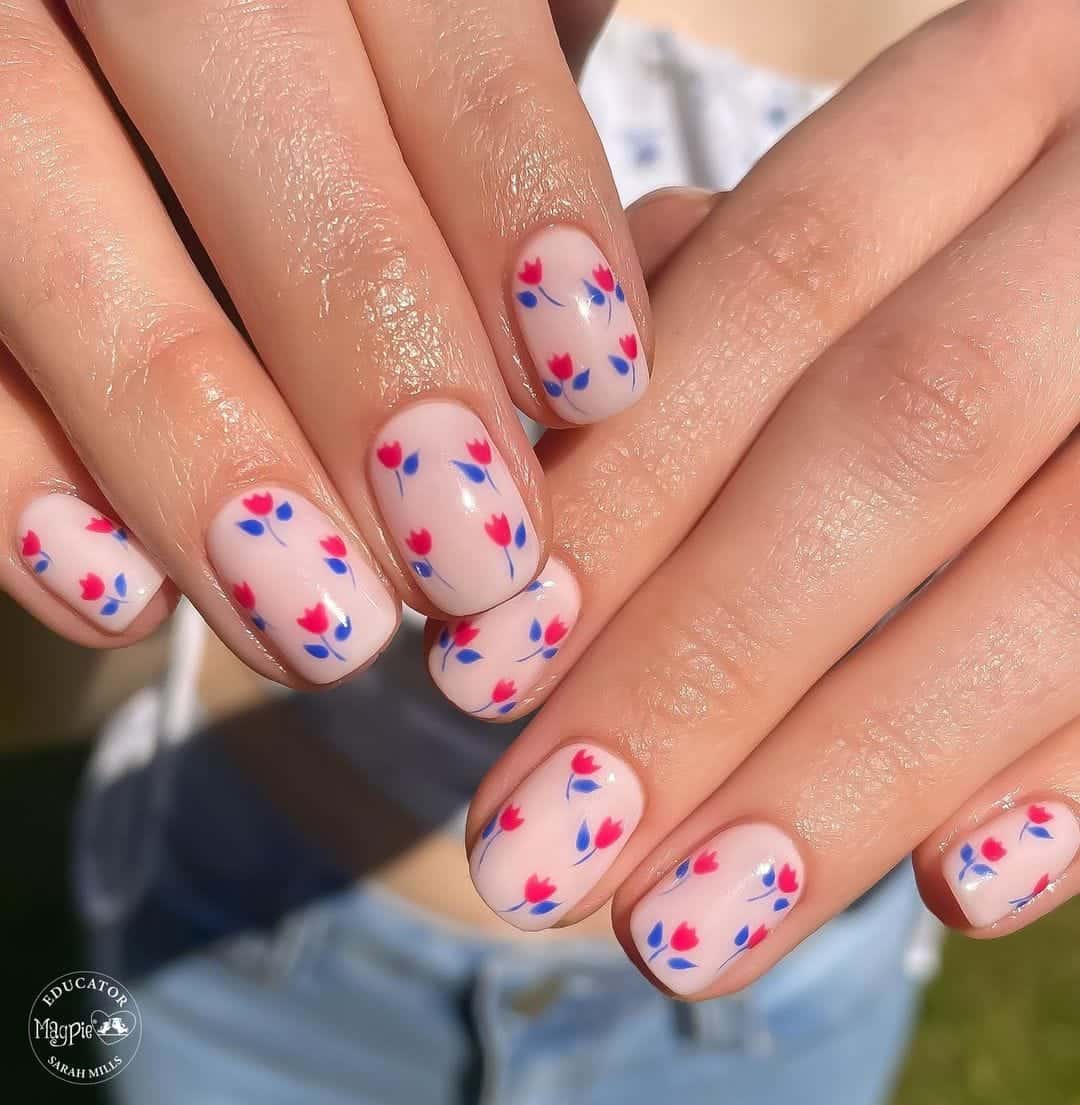 Repeating Floral Patterns Short Oval Nails Repeating Floral Patterns Short Oval Nails — Floral Nails