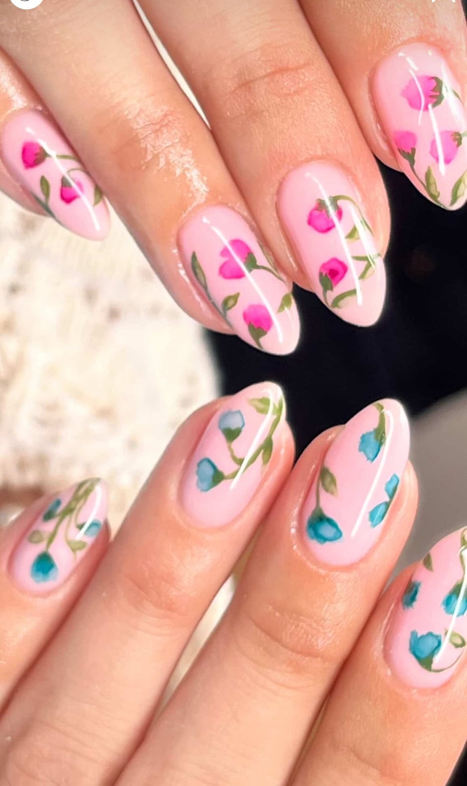 Watercolor Pink Floral Medium Almond Nails Watercolor Pink Floral Medium Almond Nails — Floral Nails