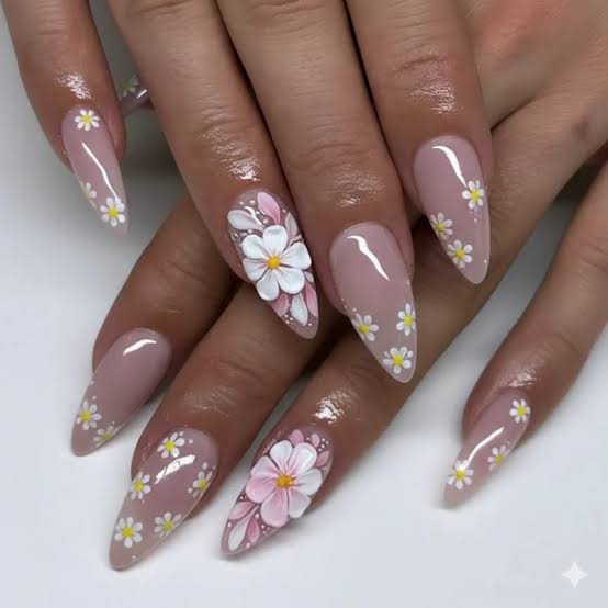 Prominent 3D Floral Long Stiletto Nails Prominent 3D Floral Long Stiletto Nails — Floral Nails