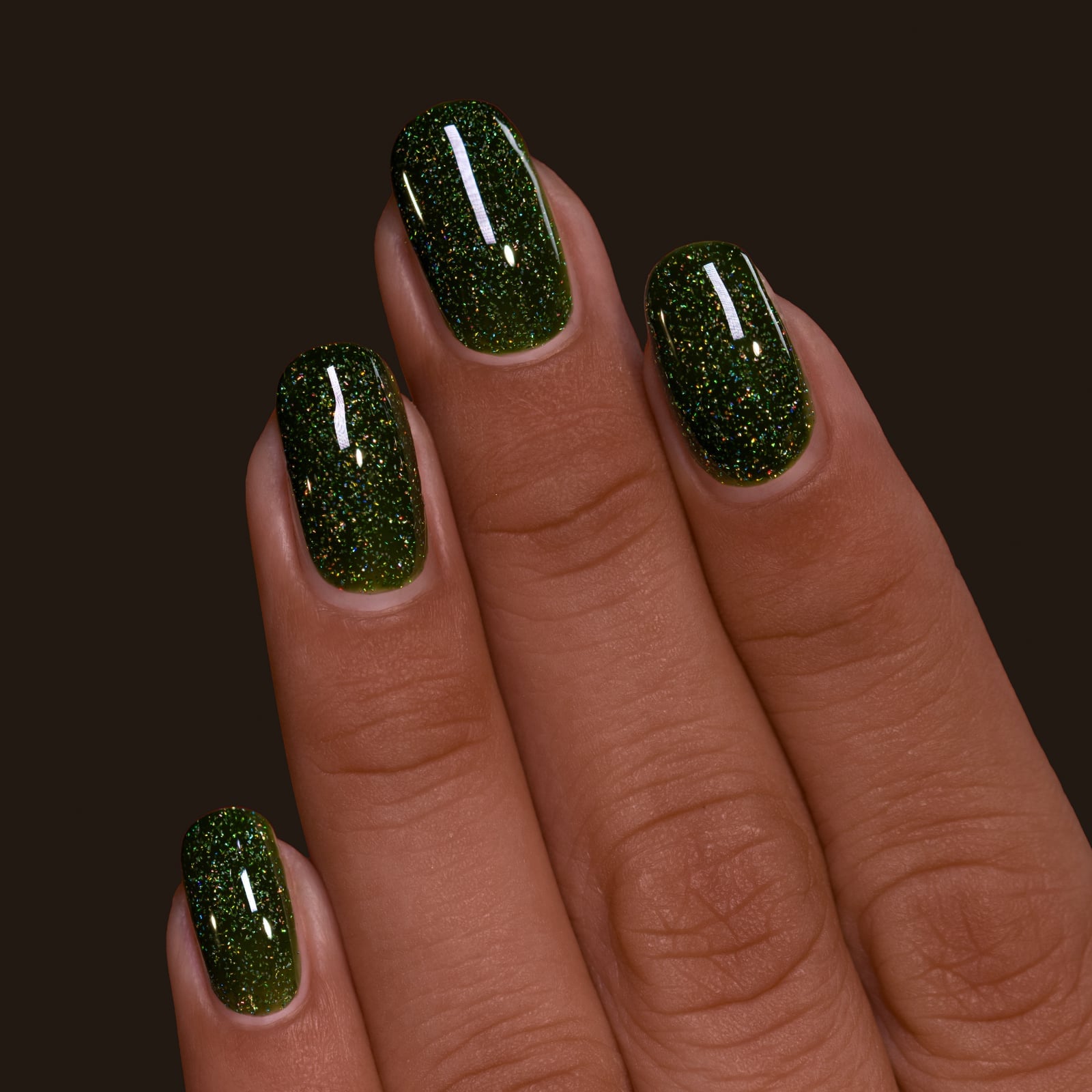 Short Oval Forest Green Jelly Glitter Short Oval Forest Green Jelly Glitter — Forest Green Nails