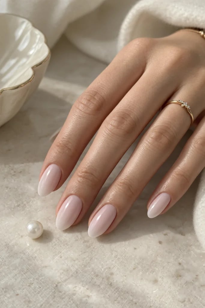 Milky Pink Ombre French Short Oval Nails Milky Pink Ombre French Short Oval Nails — Formal Nails