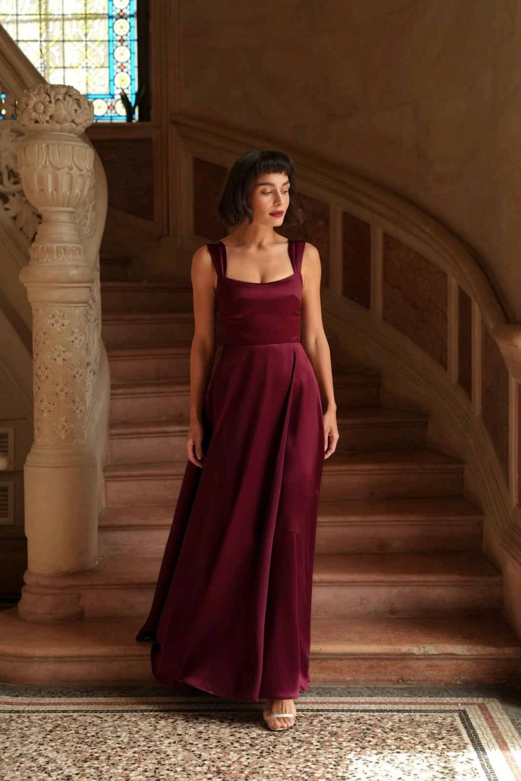 Deep Burgundy Satin Maxi Dress Deep Burgundy Satin Maxi Dress — Formal Outfits