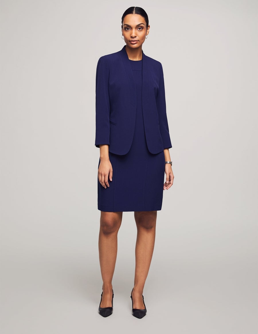 Navy Blue Dress Suit with Collarless Blazer Navy Blue Dress Suit with Collarless Blazer — Formal Outfits