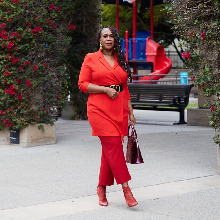 Red Wrap Blazer Dress with Matching Trousers Red Wrap Blazer Dress with Matching Trousers — Formal Outfits