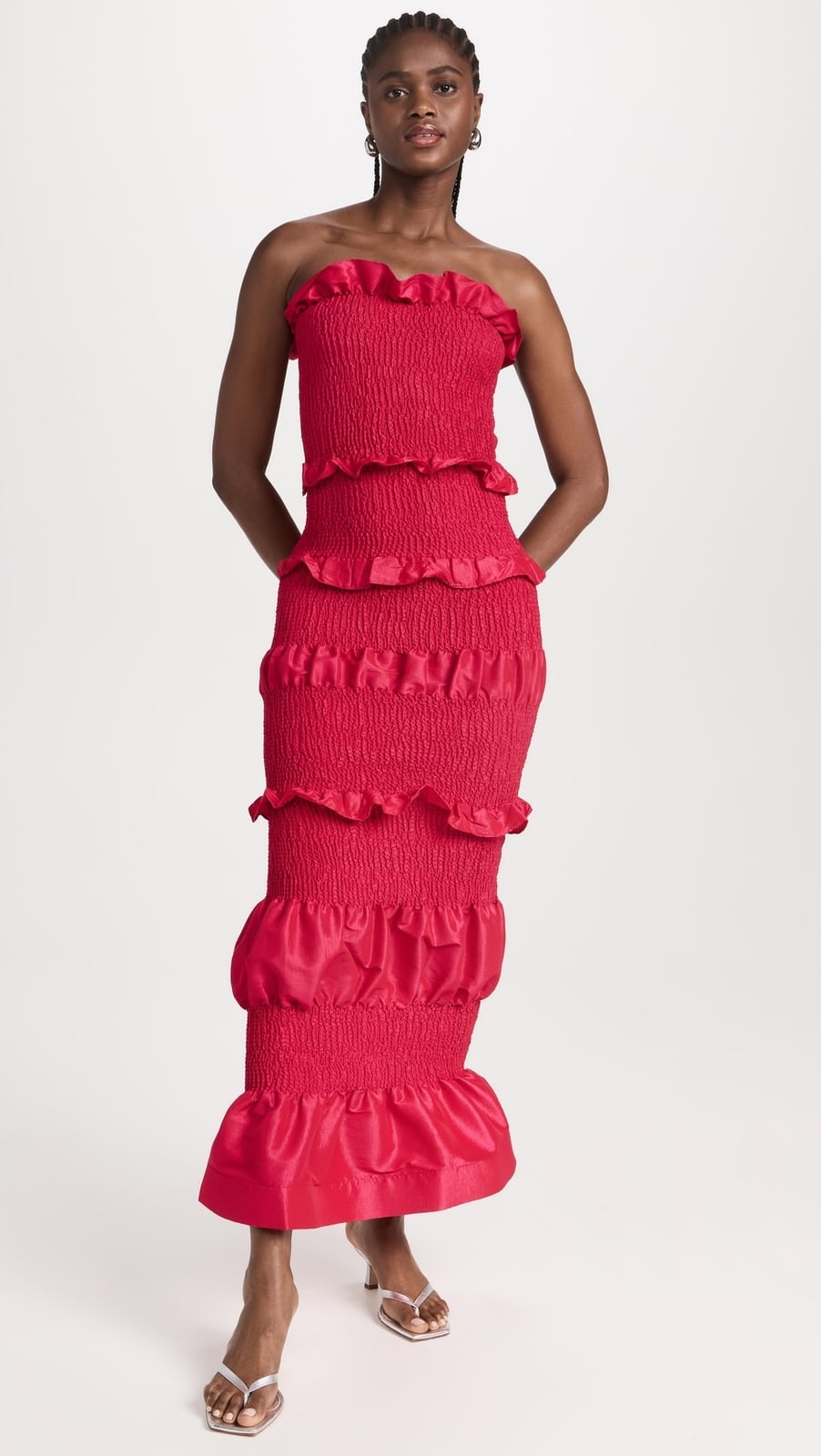 Bright Red Smocked Midi Dress Bright Red Smocked Midi Dress — Formal Outfits