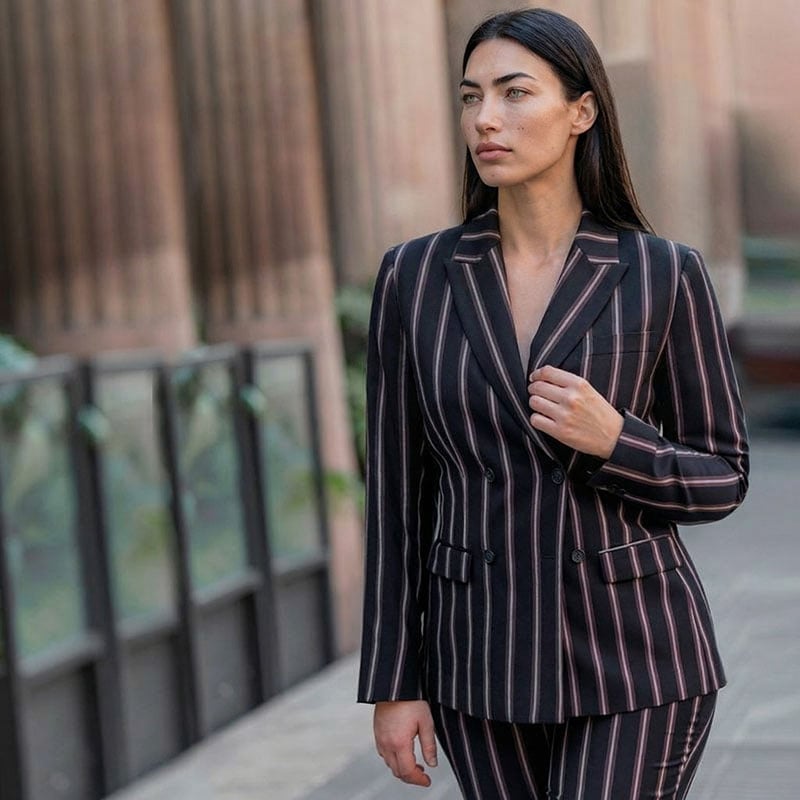 Black Pinstripe Double-Breasted Blazer and Trousers Black Pinstripe Double-Breasted Blazer and Trousers — Formal Outfits