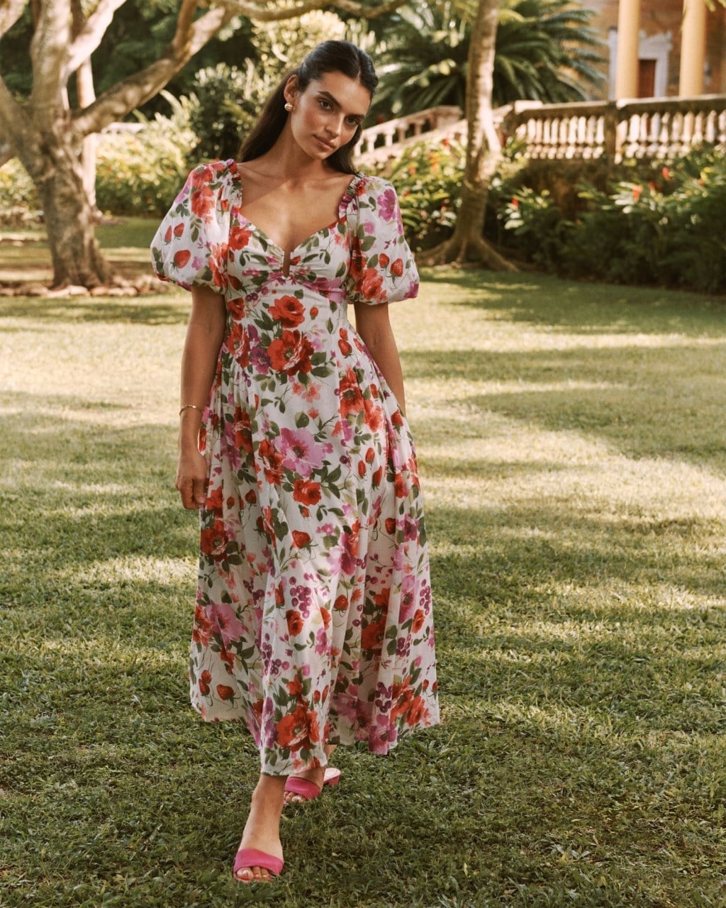 Floral Print Midi Dress with Puff Sleeves Floral Print Midi Dress with Puff Sleeves — Formal Outfits