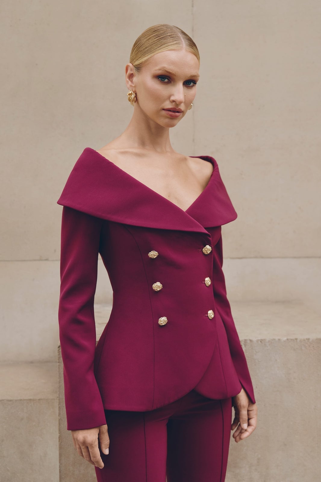 Deep pink off-the-shoulder blazer formal look Deep pink off-the-shoulder blazer formal look — Formal Style