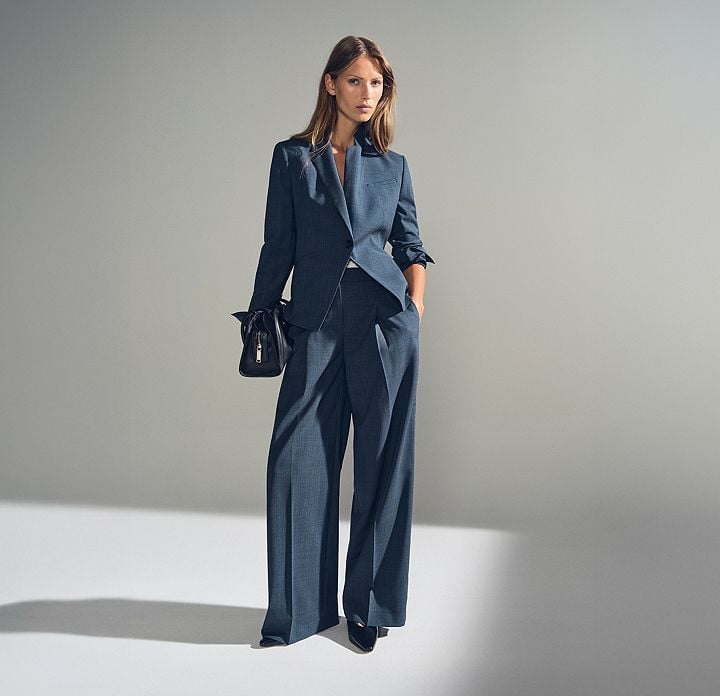 Blue oversized blazer and wide-leg trousers suit Blue oversized blazer and wide-leg trousers suit — Formal Style