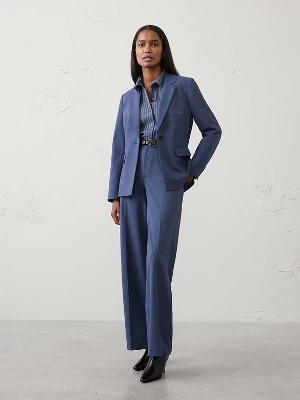 Blue blazer and wide-leg trousers business formal, Black Ankle Boots Blue blazer and wide-leg trousers business formal, Black Ankle Boots — Formal Style