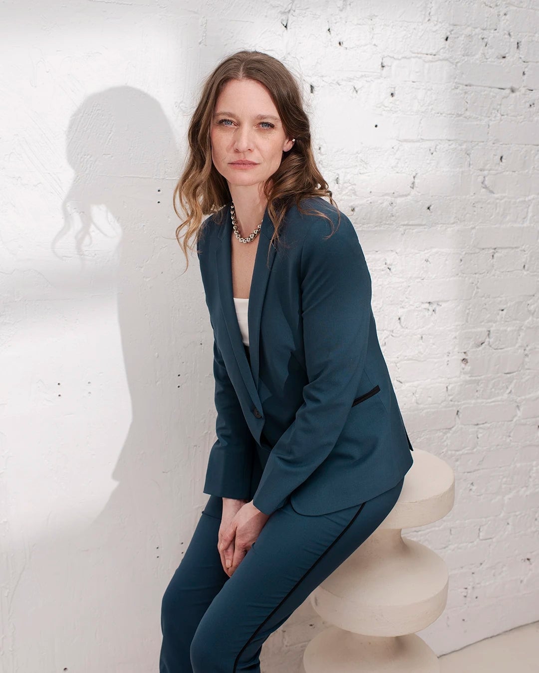 Oversized pinstripe blazer and wide-leg trousers, Linen Blend Oversized pinstripe blazer and wide-leg trousers, Linen Blend — Formal Style