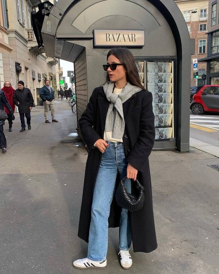 Black Long Coat Over Cream Sweater Black Long Coat Over Cream Sweater — French Outfits