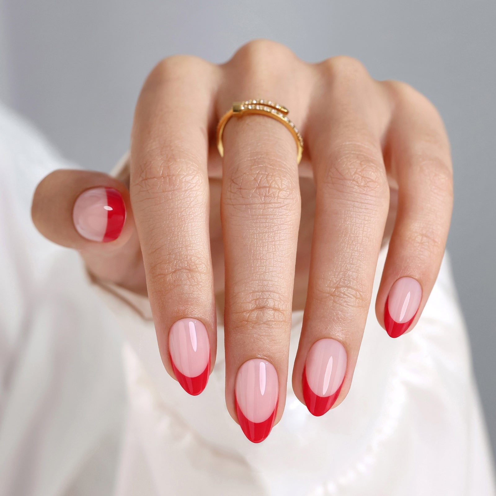 Medium Almond Vibrant Red French Tips Medium Almond Vibrant Red French Tips — French Tip Nails