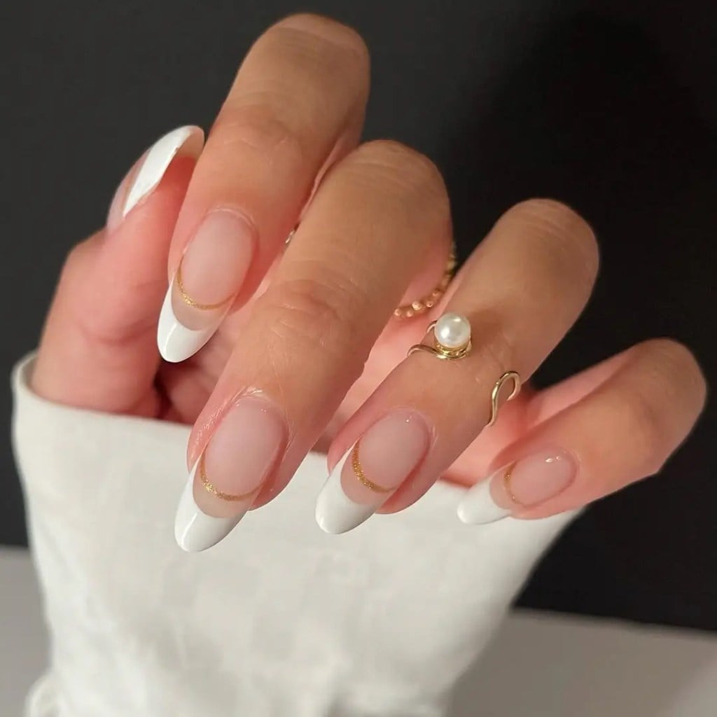 Medium Almond Clean White French Tips, Glossy Medium Almond Clean White French Tips, Glossy — French Tip Nails