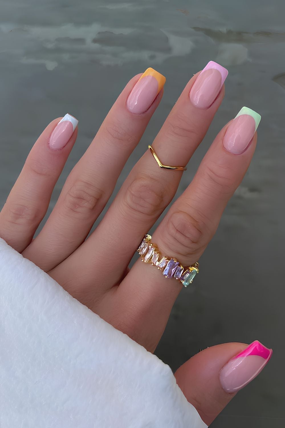 Medium Square Pastel Multi-Color French Tips Medium Square Pastel Multi-Color French Tips — French Tip Nails
