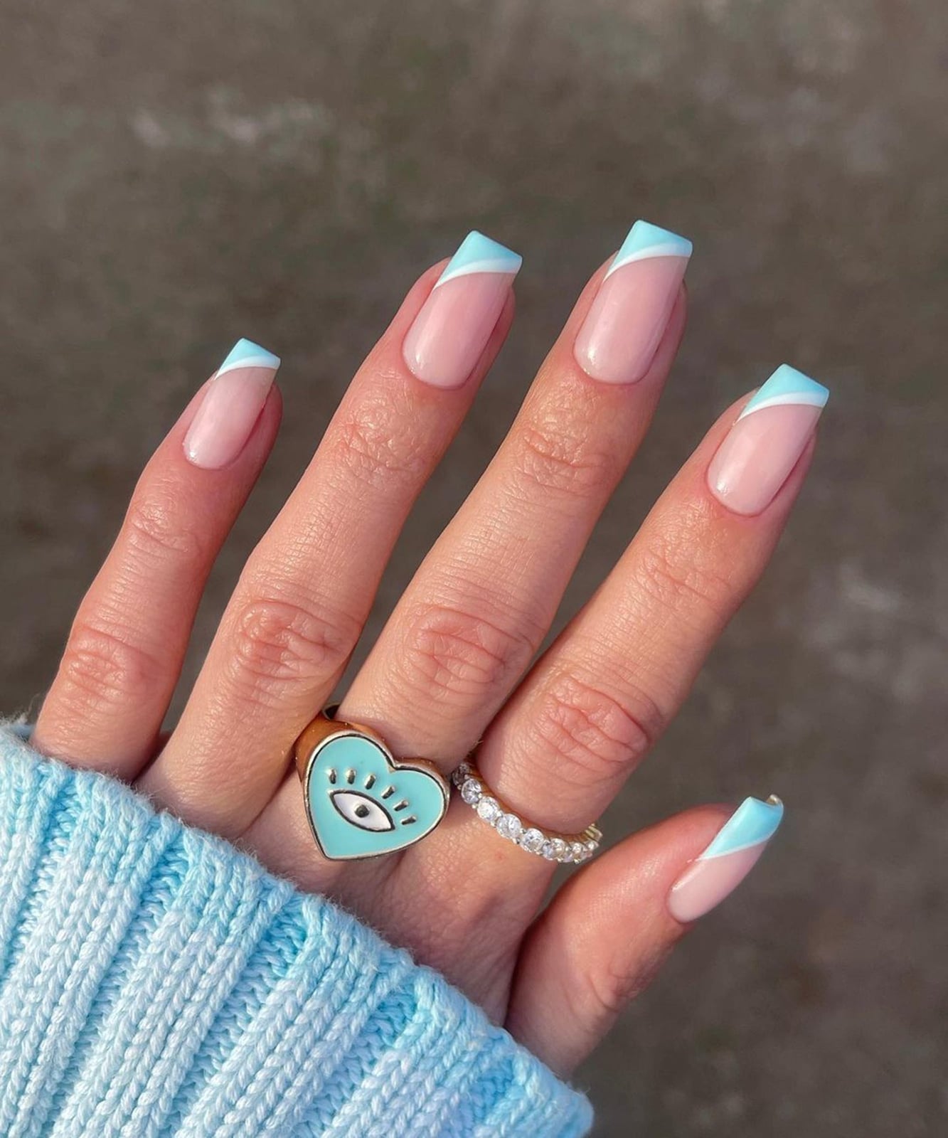 Medium Square Double Sky Blue French Tips Medium Square Double Sky Blue French Tips — French Tip Nails