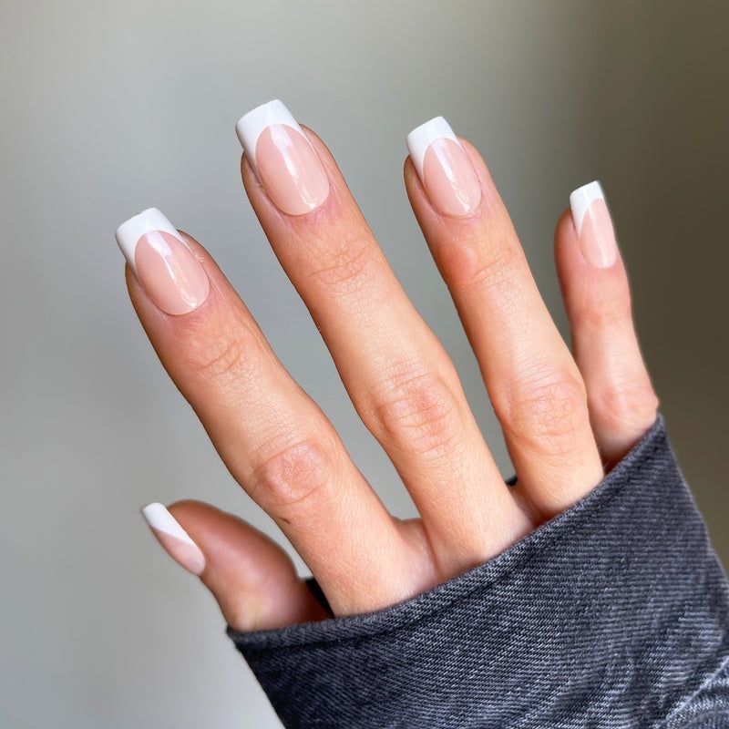 Short Square Pink Base White French Tips, Providing A Subtle Color Short Square Pink Base White French Tips, Providing A Subtle Color — French Tip Nails
